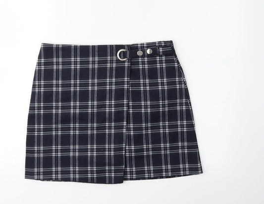 Preworn Womens Blue Check  Mini Skirt Size 27 in
