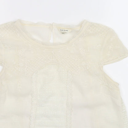 Close-up detail of River Island women’s white camisole t-shirt, size UK 8
