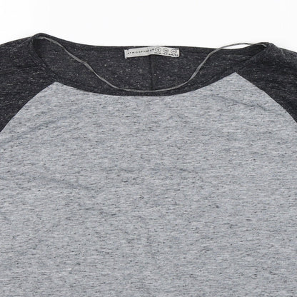 Close-up detail of Atmosphere women’s grey basic t-shirt, size UK 8