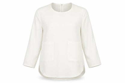 Front view of Sfera women’s white basic blouse, size M
