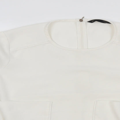 Close-up detail of Sfera women’s white basic blouse, size M