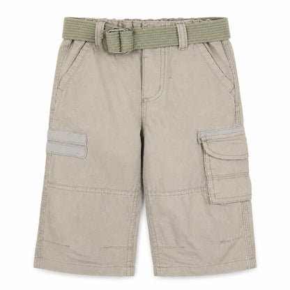 Front view of Rebel Jr boys’ beige cargo shorts, size 4-5, years
