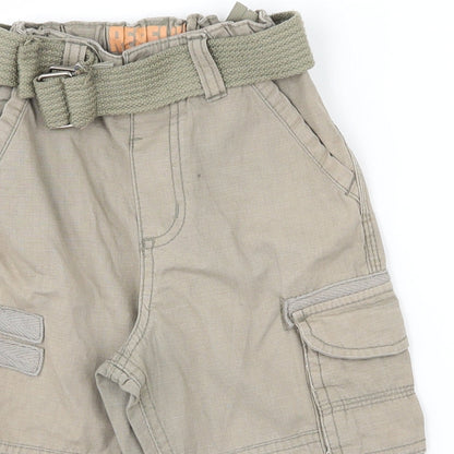 Close-up detail of Rebel Jr boys’ beige cargo shorts, size 4-5, years