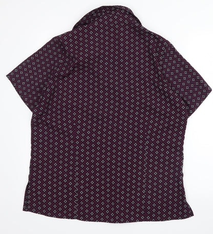 Back view of Vortex women’s purple geometric basic button-up, size UK 14