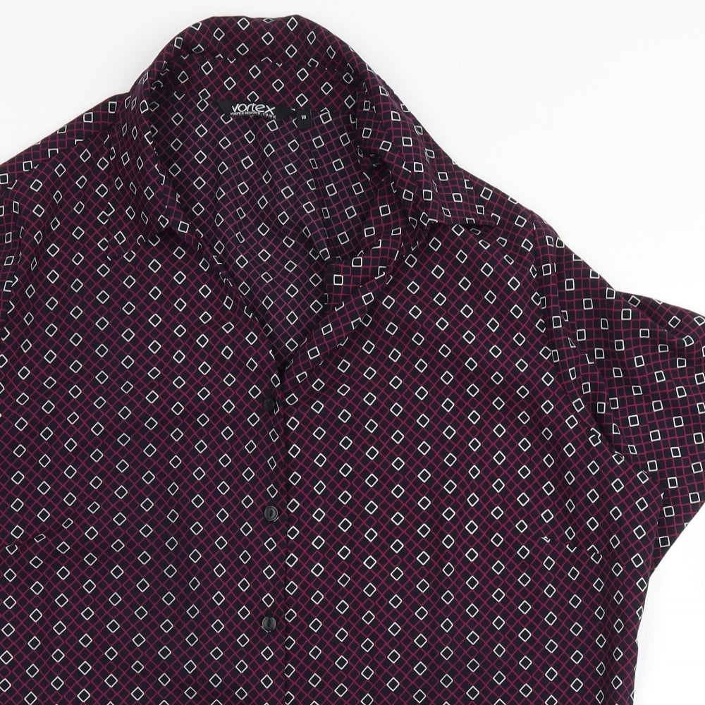 Vortex Womens Purple Geometric  Basic Button-Up Size 14