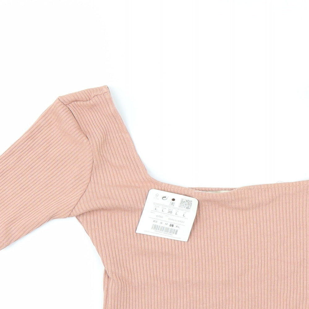 Pull&Bear Womens Pink   Cropped T-Shirt Size L