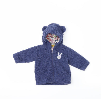 Additional front view of Next girls’ blue fleece jacket, size 0-3, months - rabbit