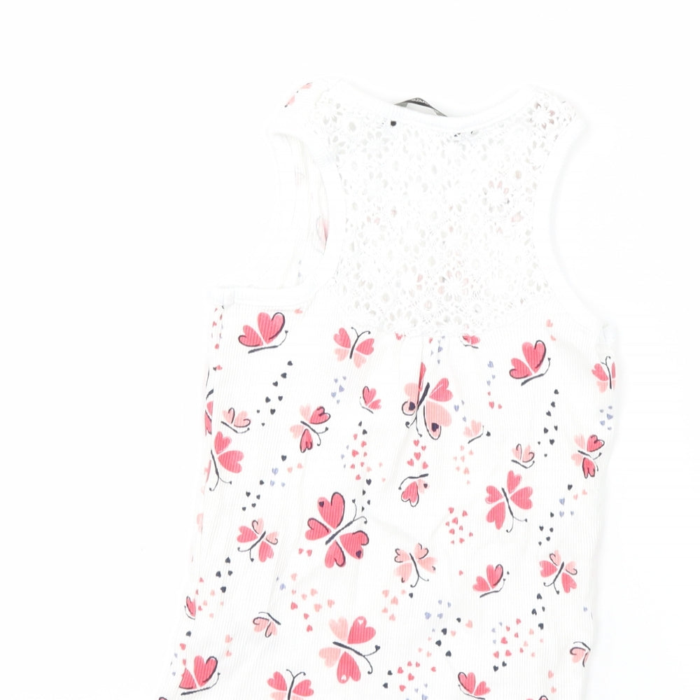 George Girls White   Basic Tank Size 5-6 Years  - butteflies