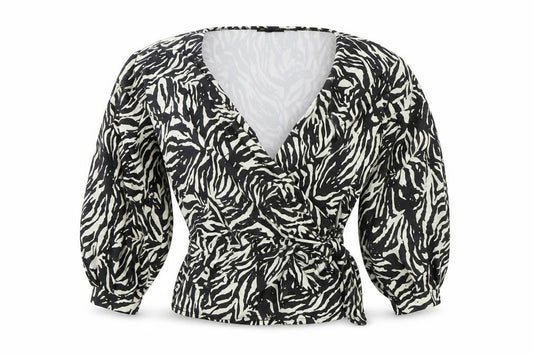 Front view of i aw it first women’s white striped wrap t-shirt, size UK 6