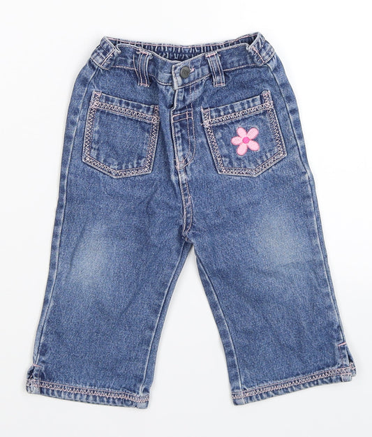 morris mouse Girls Blue Floral Denim Pedal Pusher Jeans Size 3-6 Months