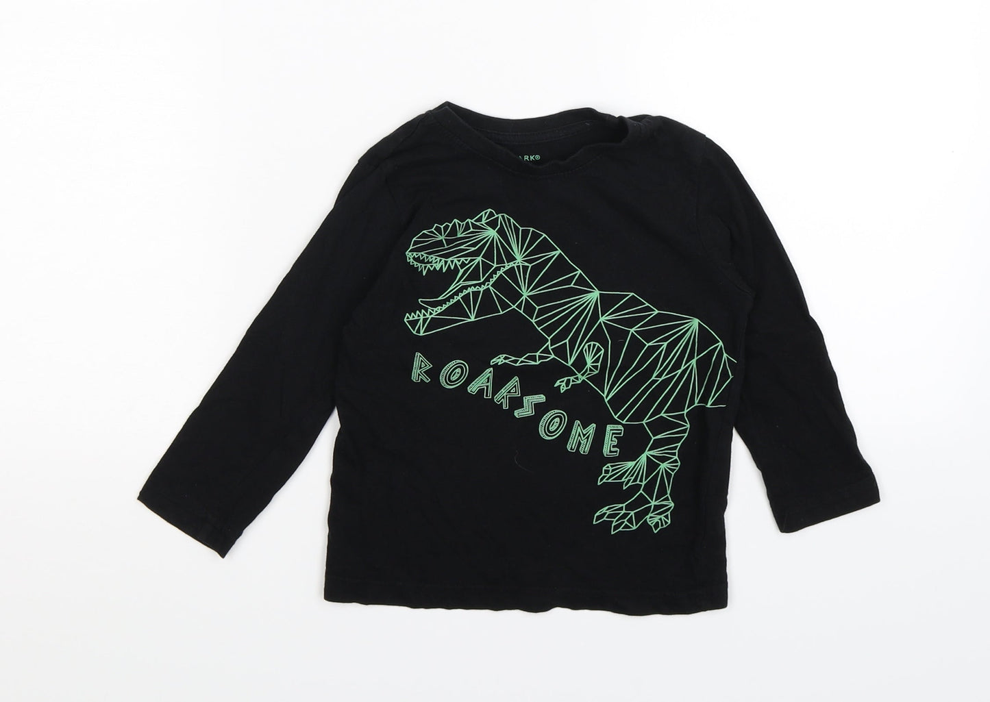 Primark Boys Black   Basic T-Shirt Size 2-3 Years  - dinosaur