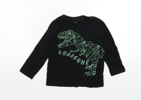 Primark Boys Black   Basic T-Shirt Size 2-3 Years  - dinosaur