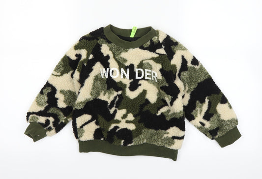 Preworn Girls Green Camouflage  Pullover Jumper Size 13 Years