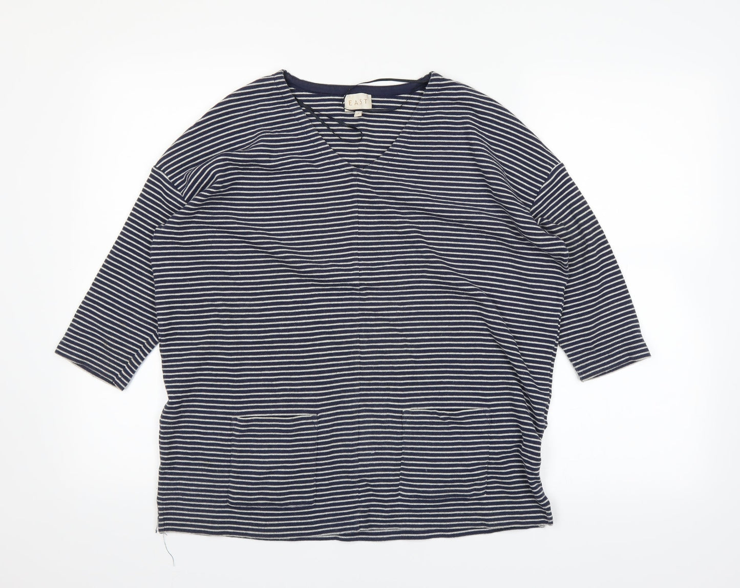 Easy Womens Blue Striped  Basic T-Shirt Size S