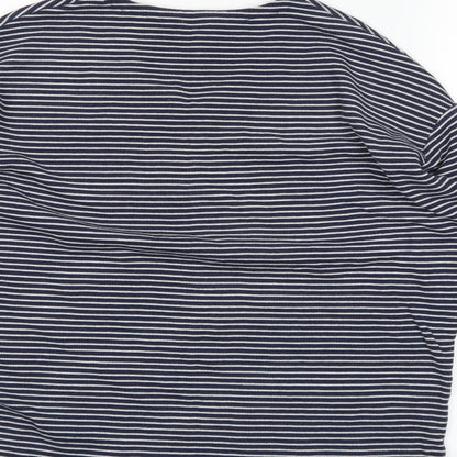 Brand and care label for Easy women’s blue striped basic t-shirt, size S