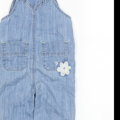 Brand and care label for Pumpkin Patch Baby Blue Coverall One-Piece, size 6-9, Months