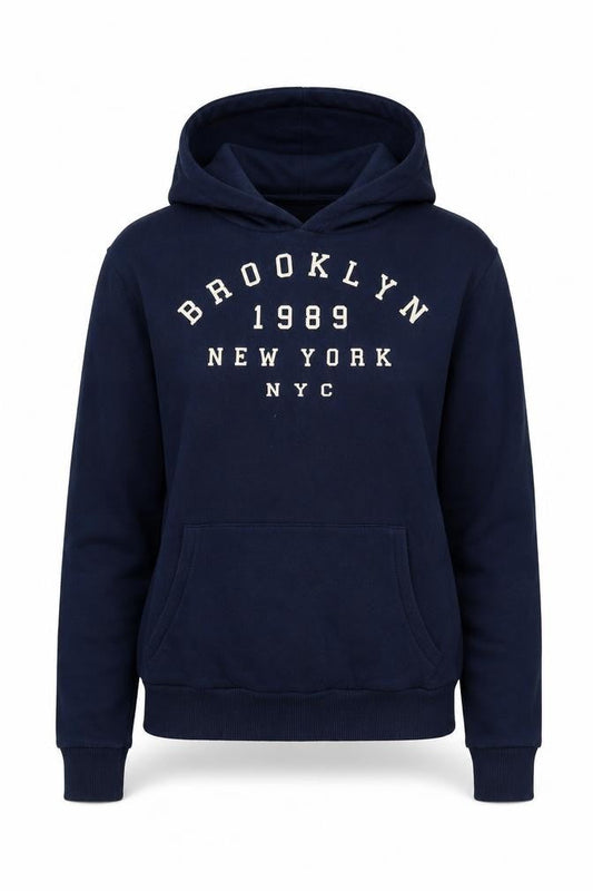 Front view of Primark women’s blue pullover hoodie, size XS