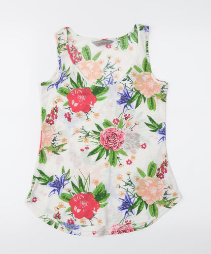 Additional front view of dorophy perkins women’s white floral basic tank, size UK 6