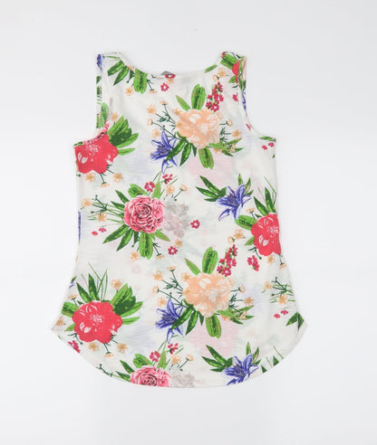 Back view of dorophy perkins women’s white floral basic tank, size UK 6