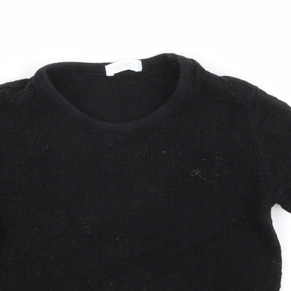 Close-up detail of Next girls’ black basic t-shirt, size 5, years