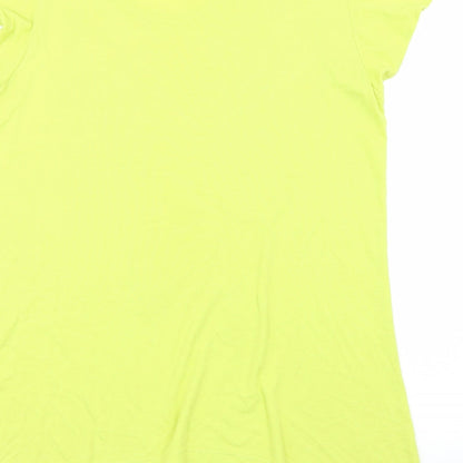 Brand and care label for Soon women’s green basic t-shirt, size UK 18