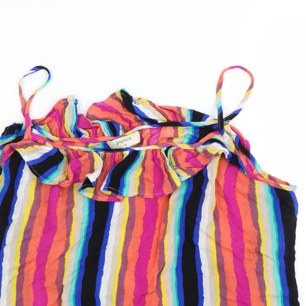 Papaya Womens Multicoloured Striped  Basic Tank Size 16