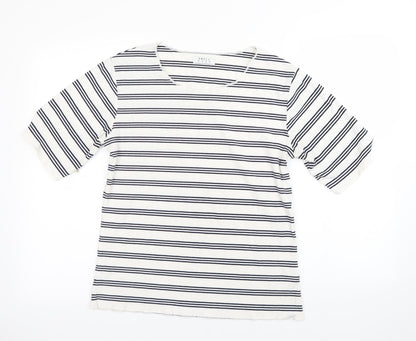 Additional front view of Swell women’s white striped basic t-shirt, size UK 12