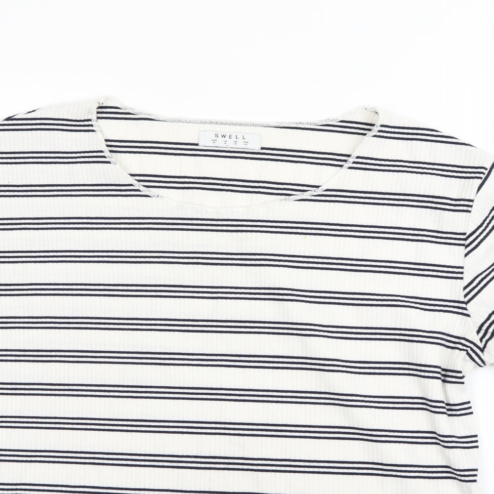 Swell Womens White Striped  Basic T-Shirt Size 12