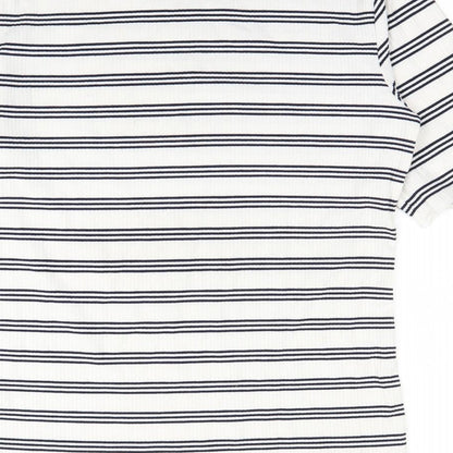 Brand and care label for Swell women’s white striped basic t-shirt, size UK 12