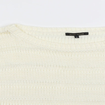 Close-up detail of River Island women’s beige jumper, size UK 8
