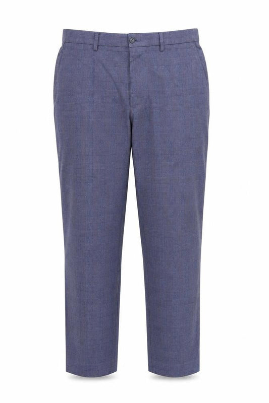 Front view of Marks & Spencer men’s blue check rayon dress pants trousers, 31-inch leg
