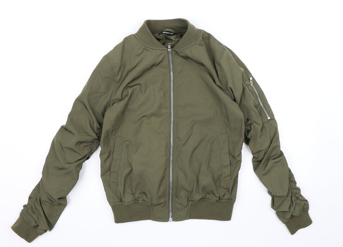 Missguided Womens Green   Bomber Jacket Jacket Size 6  - Ruched Sleeves