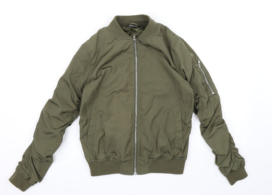 Missguided Womens Green   Bomber Jacket Jacket Size 6  - Ruched Sleeves