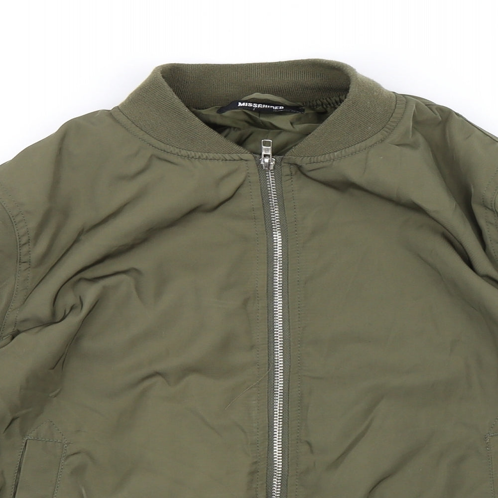 Missguided Womens Green   Bomber Jacket Jacket Size 6  - Ruched Sleeves