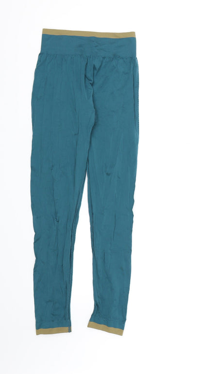 Back view of Preworn women’s blue compression leggings, 27-inch leg