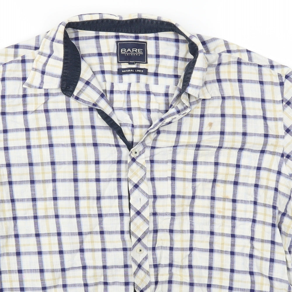 bare Mens Beige Plaid   Button-Up Size L