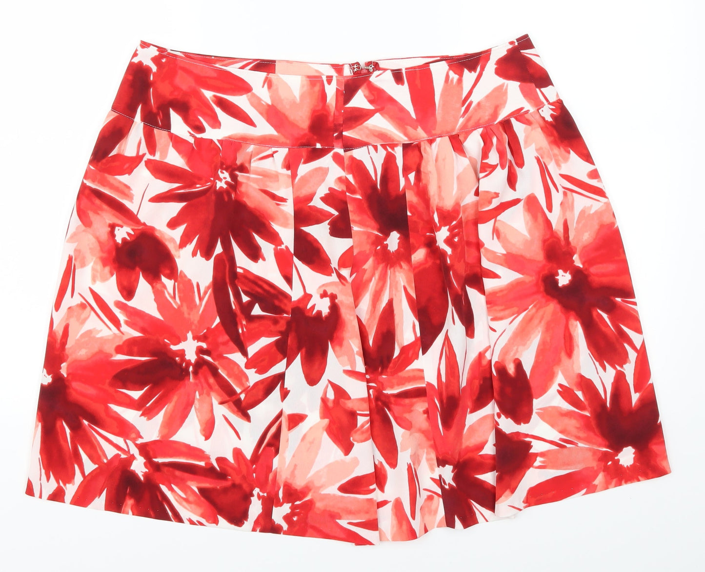 Preworn Womens Red Floral  A-Line Skirt Size 36 in