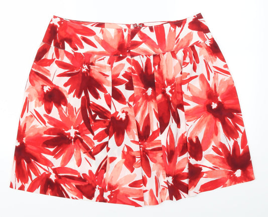 Preworn Womens Red Floral  A-Line Skirt Size 36 in