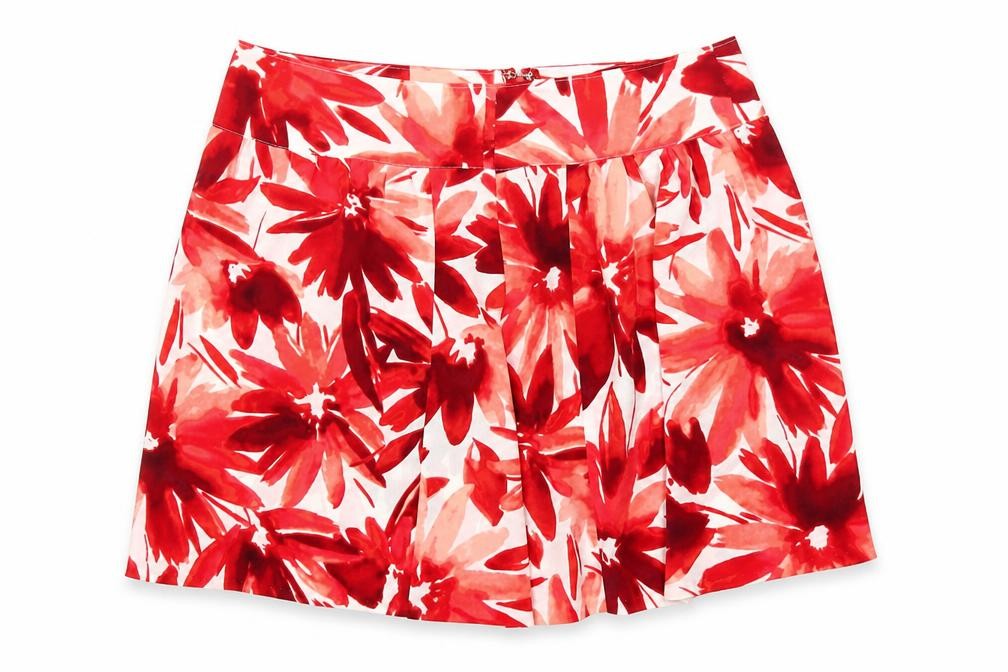 Preworn Womens Red Floral  A-Line Skirt Size 36 in
