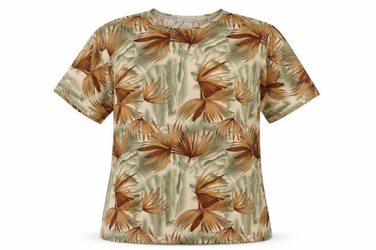 Front view of dian dian women’s brown floral basic t-shirt, size L