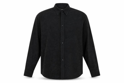 Front view of Oakman men’s black button-up, size M