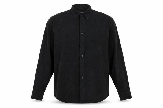 Front view of Oakman men’s black button-up, size M