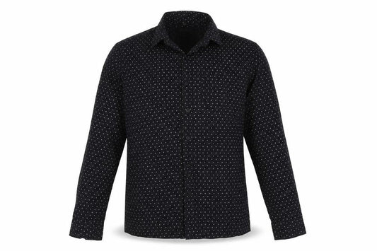 Front view of john players men’s black dress shirt, size 40