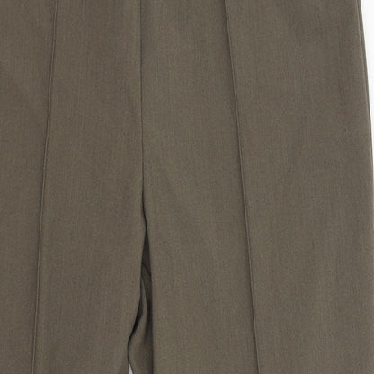 Close-up detail of Bonmarché women’s green trousers, size UK 12, 24-inch leg