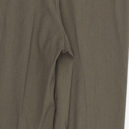 Brand and care label for Bonmarché women’s green trousers, size UK 12, 24-inch leg