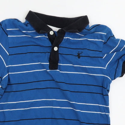 Close-up detail of Blue Zoo boys’ blue striped basic polo, size 9-10, years