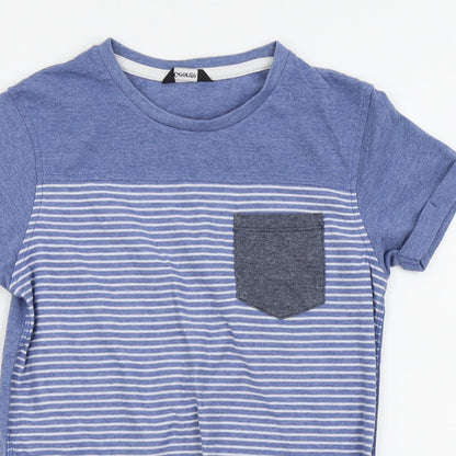 Close-up detail of Asda George boys’ blue striped basic polo, size 9-10, years