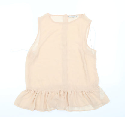Front view of neew look women’s beige basic t-shirt, size UK 14