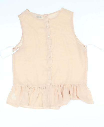 Back view of neew look women’s beige basic t-shirt, size UK 14