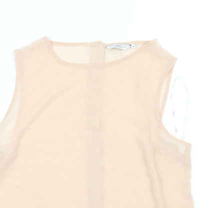 Close-up detail of neew look women’s beige basic t-shirt, size UK 14